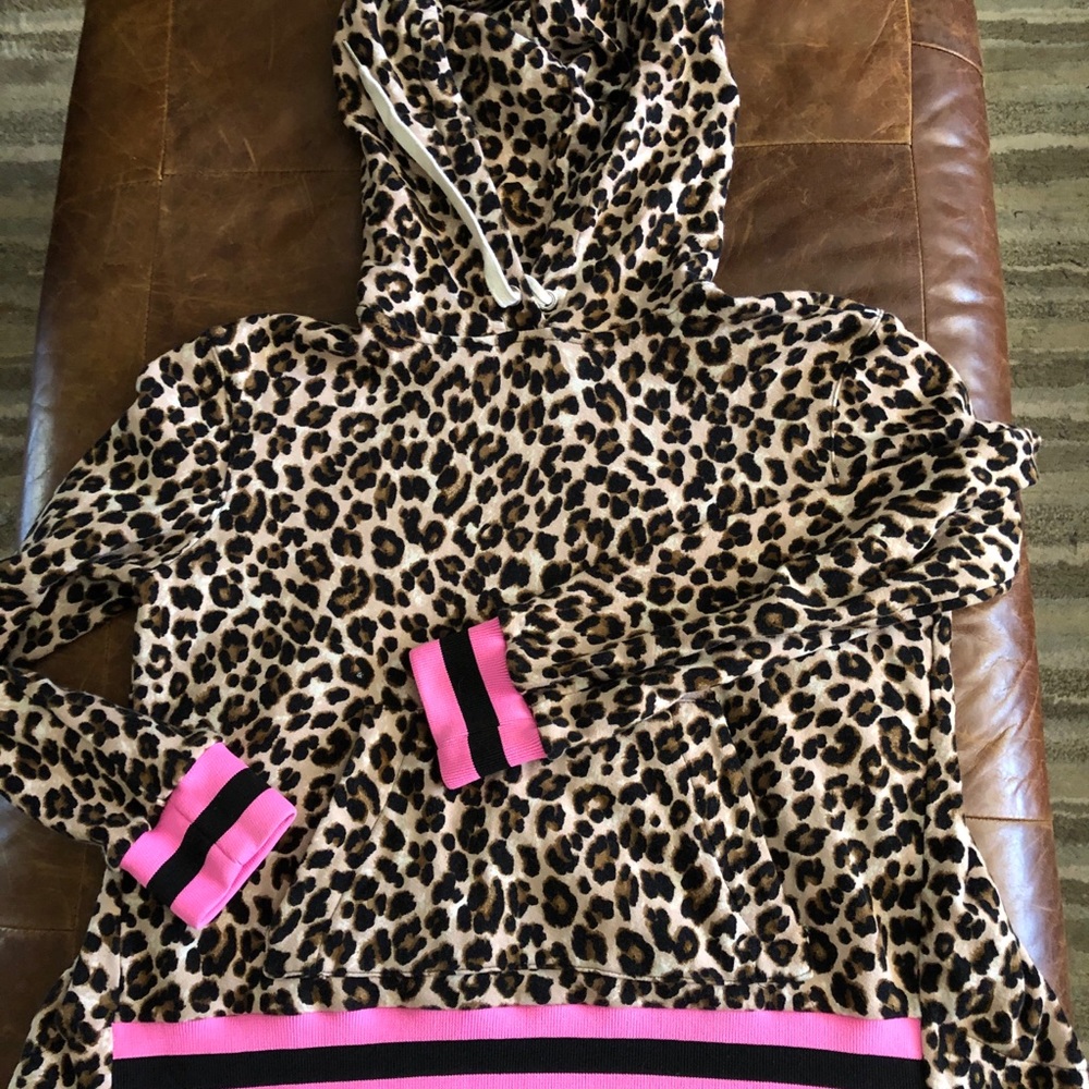 Veronica Beard Leopard Print Hoodie with Pink Accents